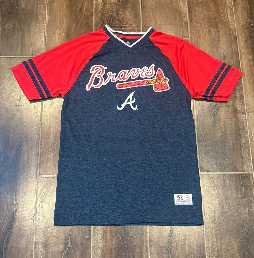 True Fan Atlanta Braves MLB Sublimated V-Neck Short Sleeve Jersey Size Small